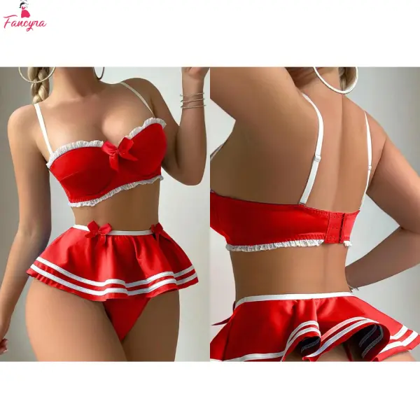 Fancyra Women Red Cosplay Crop Top & Mini Skirt Lingerie Set