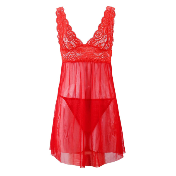 Fancyra Women Red Floral Lace See Through Hot Babydoll Lingerie Nighty - Image 5