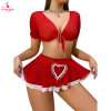 Fancyra Women Red Heart Lace Babydoll Crop Top & Skirt Lingerie Dress