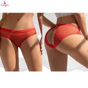 Fancyra Women Red Heart Thong Panty Open Back Design