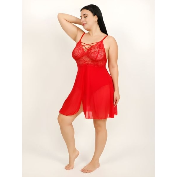 Fancyra Women Red Lace Textured Hot Bodysuit Lingerie Nighty - Image 3