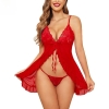 Fancyra Women Red Lingerie Set Lace Babydoll Nightwear with G-String Thong