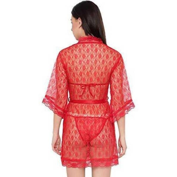 Fancyra Women Red Night Dress With Robe Free Size - Image 2