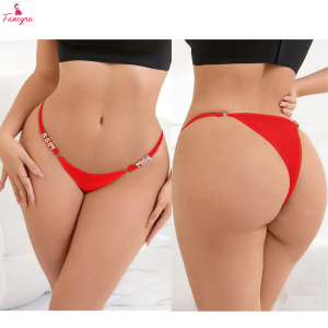 Fancyra Women Red Rhinestone Wide Strap T Back Thong Panties Underwear