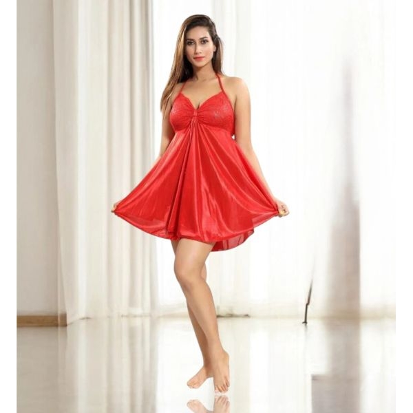 Fancyra Women Red Satin Blend Babydoll Nighty Lingerie - Image 4