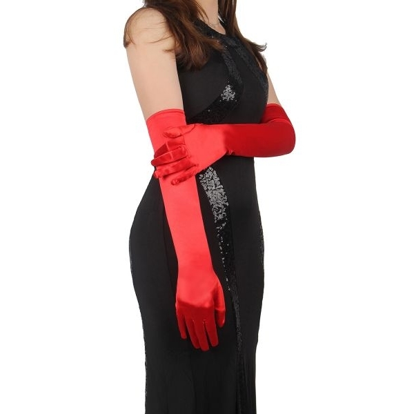 Fancyra Women Red Satin Long Elegant Elbow Length Evening Gloves - Image 4