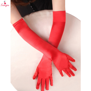 Fancyra Women Red Satin Long Elegant Elbow Length Evening Gloves