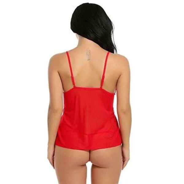 Fancyra Women Red Short Elegant Baby Doll Lingerie With G-String Panty - Image 2