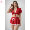 Fancyra Women Red Soft Stretch Tie-Up Crop Top & Mini Skirt Nightwear Lingerie with Lace Trim