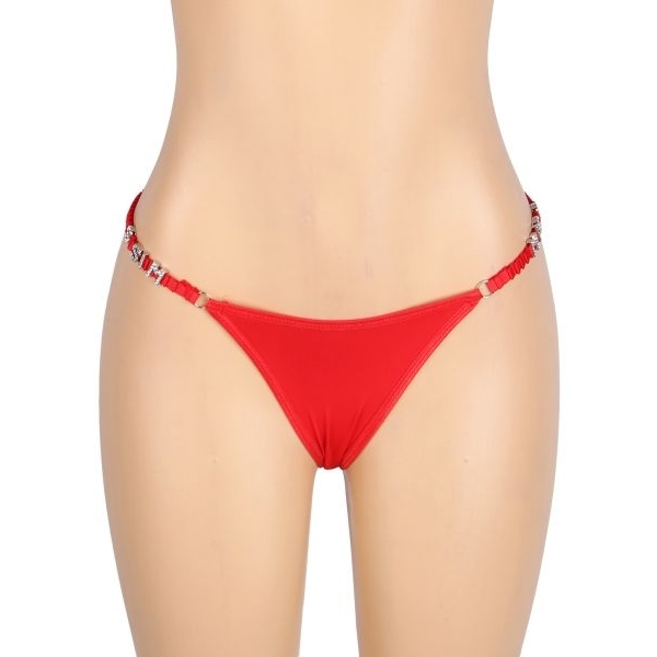 Fancyra Women Red Wide Strap Rhinestone T-Back Thong - Image 4