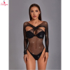 Fancyra Women Rhinestone Embellished Hot Black Bodystocking Lingerie