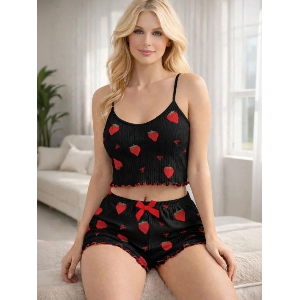 Fancyra Women Ribbed Soft Stretch Sleepwear, Sleeveless Cami Crop Top & Shorts Pajama Set - Image 5