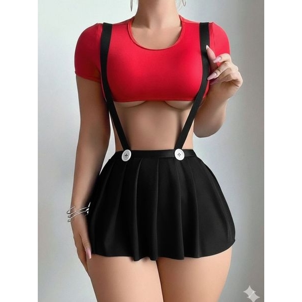 Fancyra Women Romantic Cute Crop Top with Pleated Mini Skirt 2 Piece Lingerie Set - Image 5