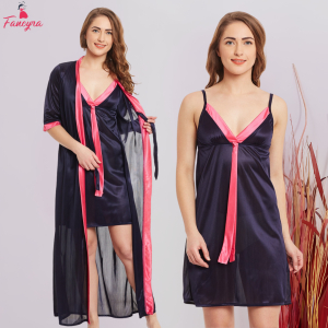 Fancyra Women Romantic Satin Two Piece Set Nighty Nightwear