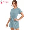 Fancyra Women Round Neck Shirt Sleeves Waist Tie Ups Playsuit Jumpsuit