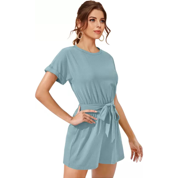 Fancyra Women Round Neck Shirt Sleeves Waist Tie Ups Playsuit Jumpsuit - Image 4