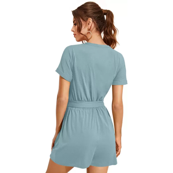 Fancyra Women Round Neck Shirt Sleeves Waist Tie Ups Playsuit Jumpsuit - Image 5