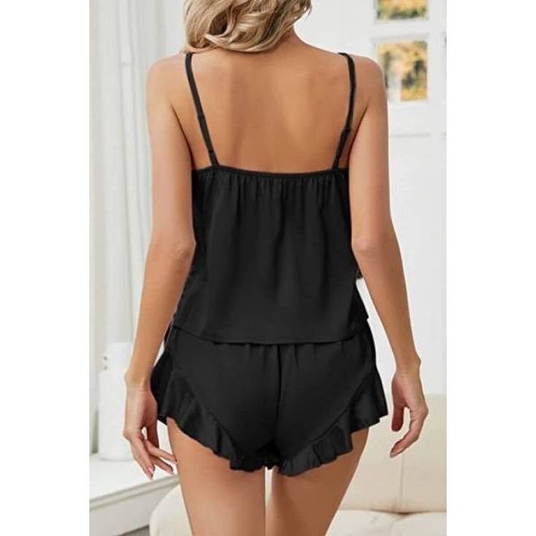 Fancyra Women Ruffled Pajama Cami Shorts Lingerie Sleepwear Set - Image 3