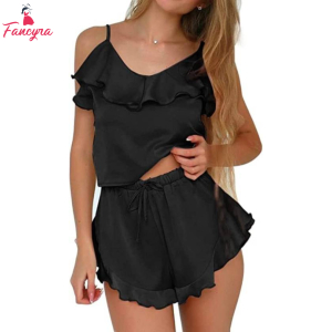 Fancyra Women Ruffled Pajama Cami Shorts Lingerie Sleepwear Set
