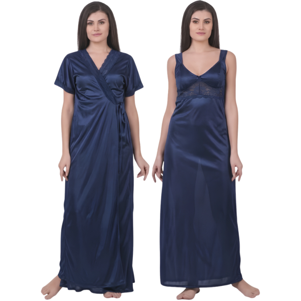 Fancyra Women Satin 2 Pcs Set of Nighty And Wrap Gown Half Sleeve Robe Nightwear - Image 2