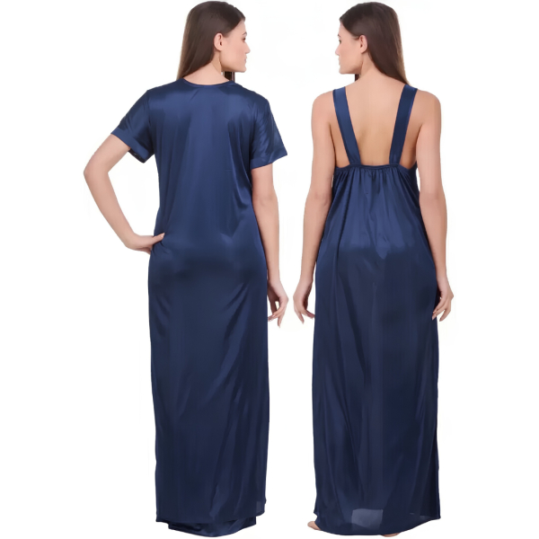 Fancyra Women Satin 2 Pcs Set of Nighty And Wrap Gown Half Sleeve Robe Nightwear - Image 3