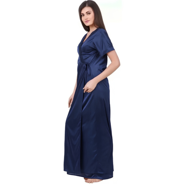 Fancyra Women Satin 2 Pcs Set of Nighty And Wrap Gown Half Sleeve Robe Nightwear - Image 4