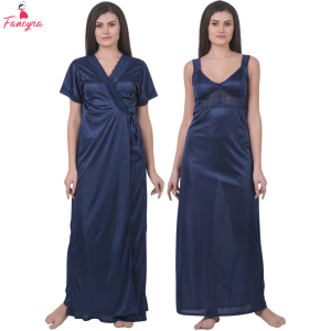 Fancyra Women Satin 2 Pcs Set of Nighty And Wrap Gown Half Sleeve Robe Nightwear