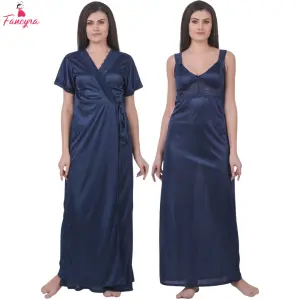 Fancyra Women Satin 2 Pcs Set of Nighty And Wrap Gown Half Sleeve Robe Nightwear