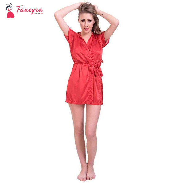 Fancyra Women Satin Babydoll Belted Kimono Nightwear Robe - Image 5