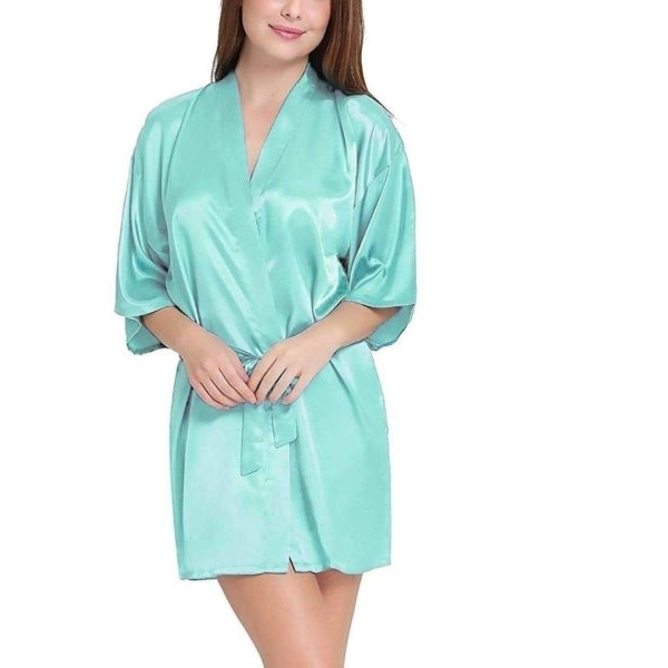 Fancyra Women Satin Babydoll Belted Kimono Robe Free Size Light Green Color - Image 2
