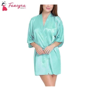 Fancyra Women Satin Babydoll Belted Kimono Robe Free Size Light Green Color