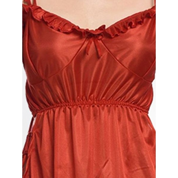 Fancyra Women Satin Babydoll Maroon Nightwear Nightdress Set with Robe - Image 2