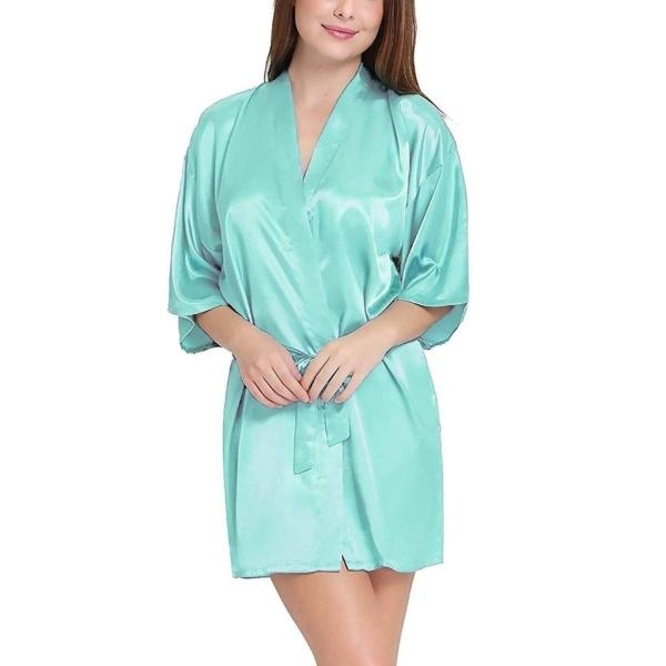 Fancyra Women Satin Belted Kimono Robe Babydoll Nightwear Sleepwear Free Size Light Green Color - Image 3