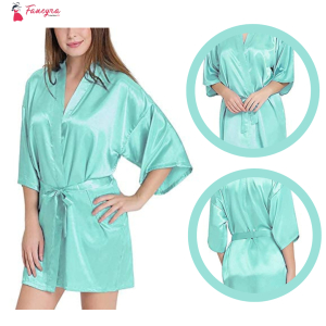 Fancyra Women Satin Belted Kimono Robe Babydoll Nightwear Sleepwear Free Size Light Green Color