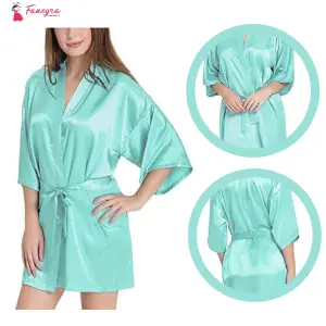 Fancyra Women Satin Belted Kimono Robe Babydoll Nightwear Sleepwear Free Size Light Green Color