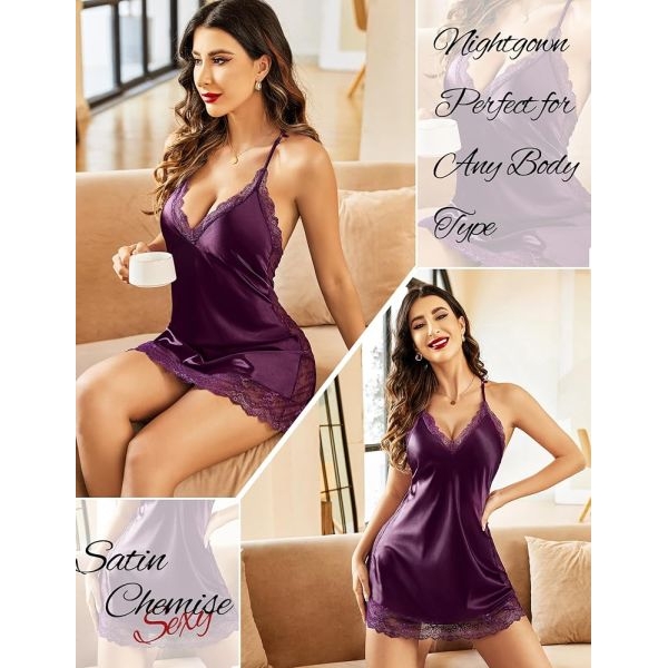 Fancyra Women Satin Blend Chemise Babydoll Lingerie - Image 5