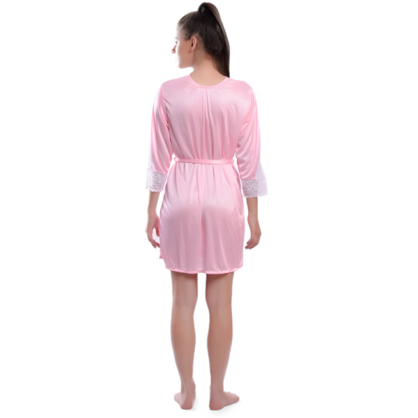 Fancyra Women Satin Lace Baby Pink Cute Nightwear Robe Nighty - Image 4