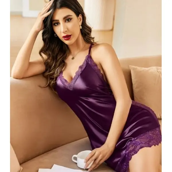 Fancyra Women Satin Lace Trim Chemise Hot Babydoll Lingerie - Image 4
