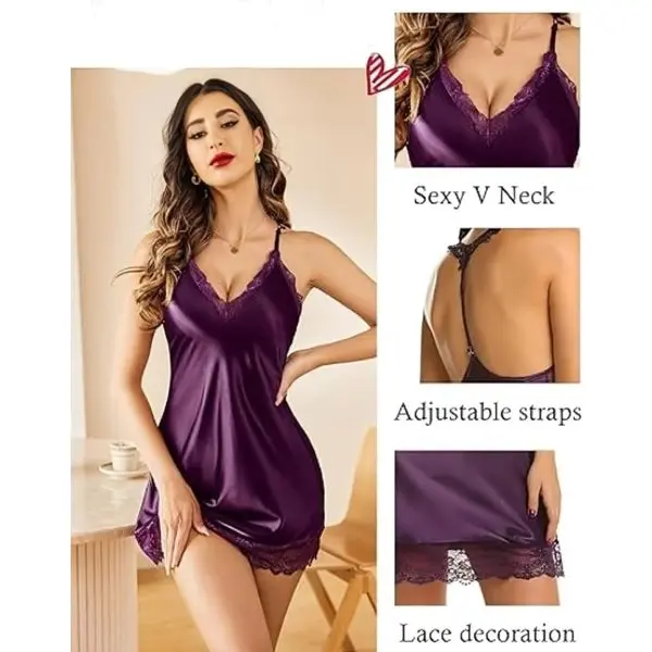 Fancyra Women Satin Lace Trim Chemise Hot Babydoll Lingerie - Image 5