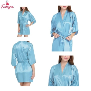 Fancyra Women Satin Nightdress Kimono Robe Nightwear Nighty Free Size Blue Color