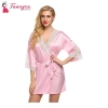 Fancyra Women Satin Nightwear Kimono Robe V Neck Nightdress With Lace Design Free Size Light Pink Color