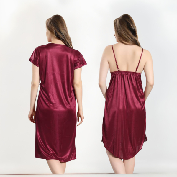 Fancyra Women Satin Nightwear Knee Length Nighty with Lace and Robe - Image 3