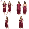 Fancyra Women Satin Nightwear Knee Length Two Piece Nighty with Lace and Robe