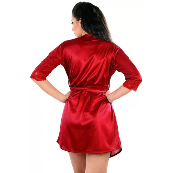 Fancyra Women Satin Nightwear Nighty Robe And Lingerie Bikini Bra Panty Set Free Size - Image 3
