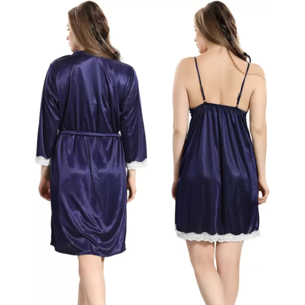 Fancyra Women Satin Nighty Sleepwear Nightdress Combo Set with Robe Free Size - Image 5
