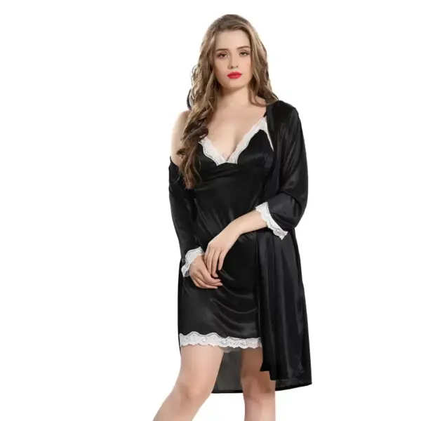 Fancyra Women Satin Nighty Sleepwear Nightdress Set With Robe Free Size - Image 2