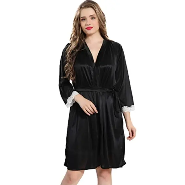 Fancyra Women Satin Nighty Sleepwear Nightdress Set With Robe Free Size - Image 4