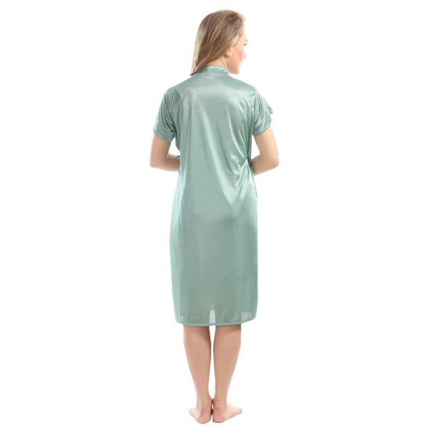 Fancyra Women Satin Pista Short Nighty with Lace and Robe - Image 4