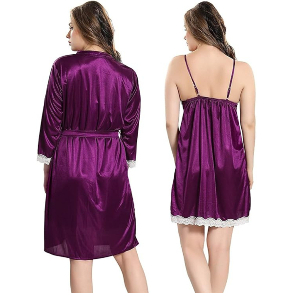 Fancyra Women Satin Soft Nighty Sleepwear With Robe Nightdress For Women - Image 4