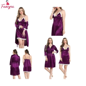 Fancyra Women Satin Soft Nighty Sleepwear With Robe Nightdress For Women